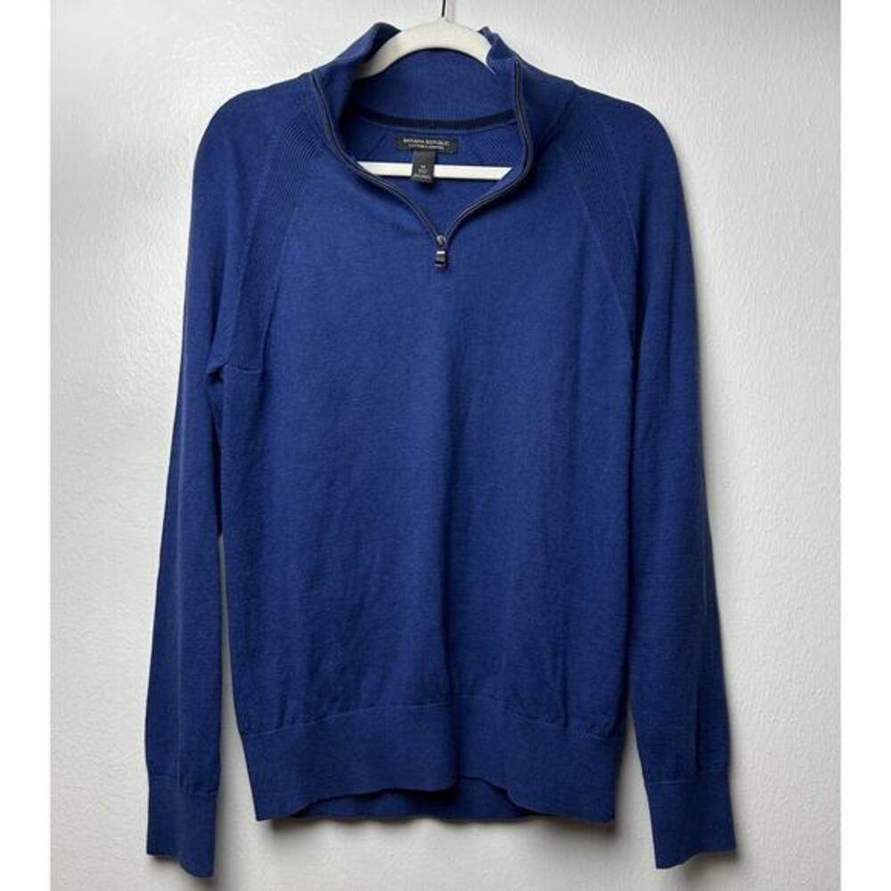 Banana Republic Men’s M Cotton Cashmere 1/4 Zip Sweater Blue Pullover